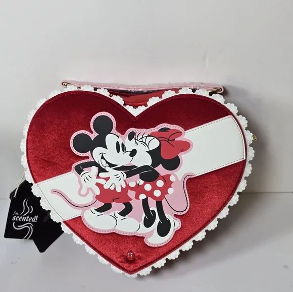 Loungefly Disney Mickey Minnie Scented Chocolate Box Valentine Crossbody Nwt - Picture 2 of 7